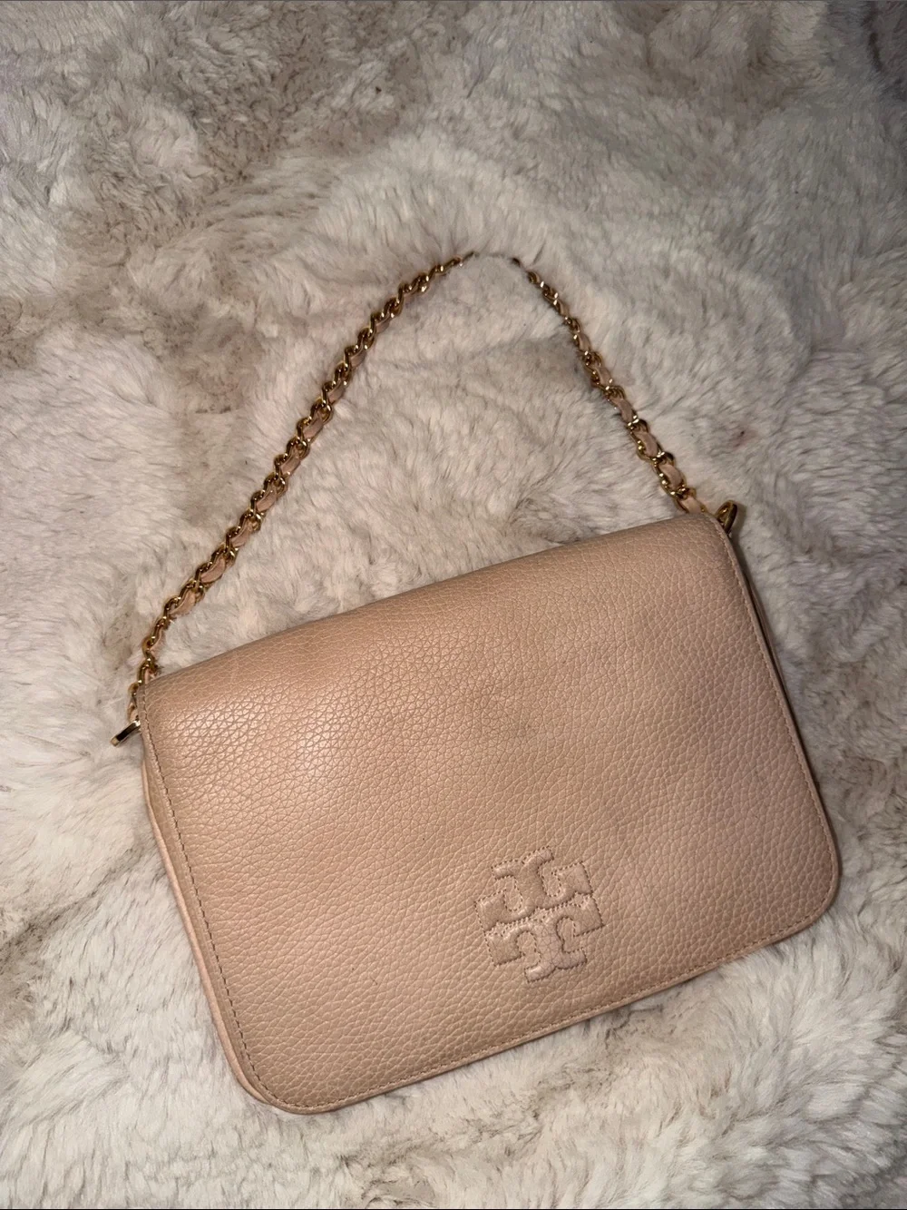 Tory Burch Blush Pebbled Leather Chain Shoulder Bag